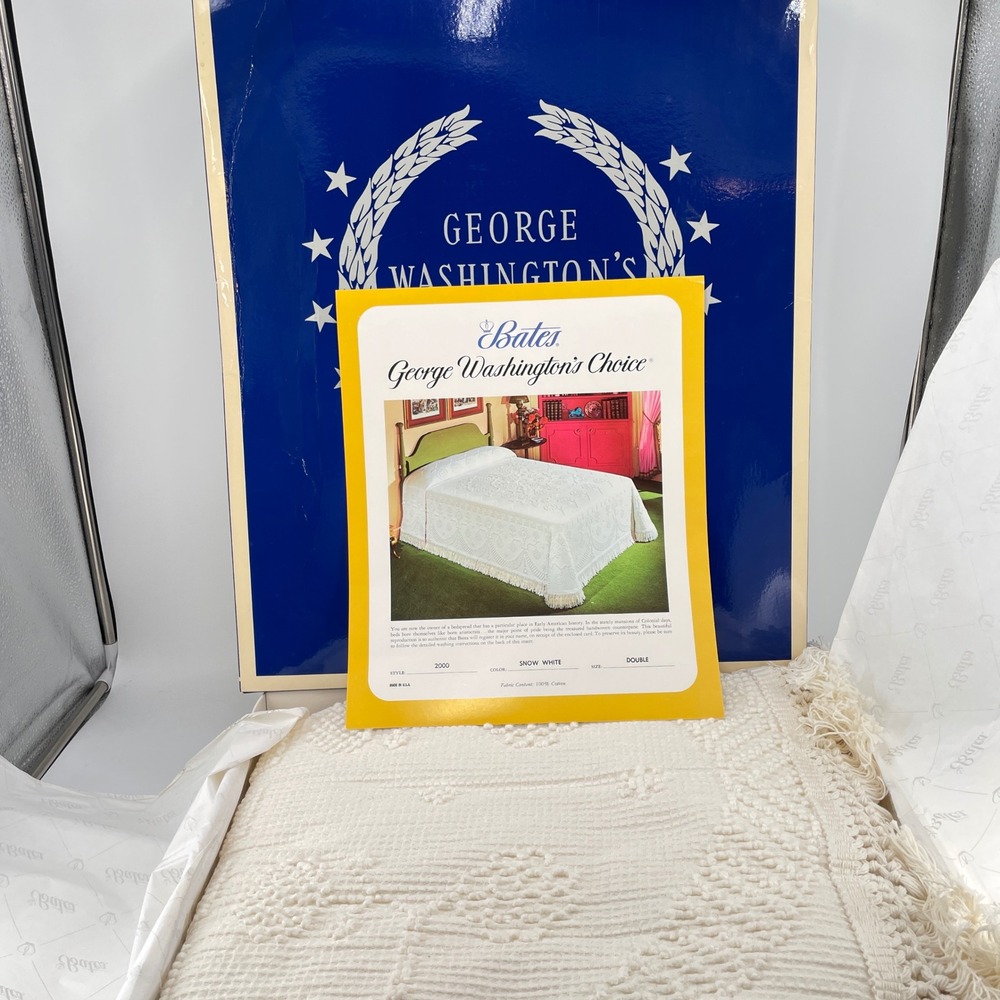 Bates George Washington Choice Bedspread Double Snow White Cotton Fringe Vintage